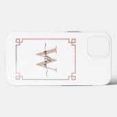 ホワイト&バラ金ゴールドピンクギリシャ鍵 モノグラムの Case-Mate iPhoneケース (裏面 (横))