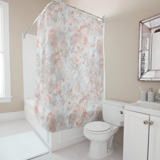ホワイト&バラ金ゴールド大理石4 シャワーカーテン (インサイチュ)