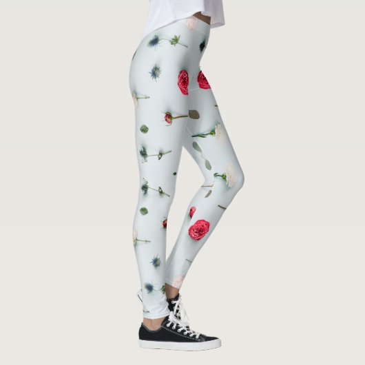 ホワイト&バラ2x2フローラルパターンハネムーンスタイル レギンス (右)
