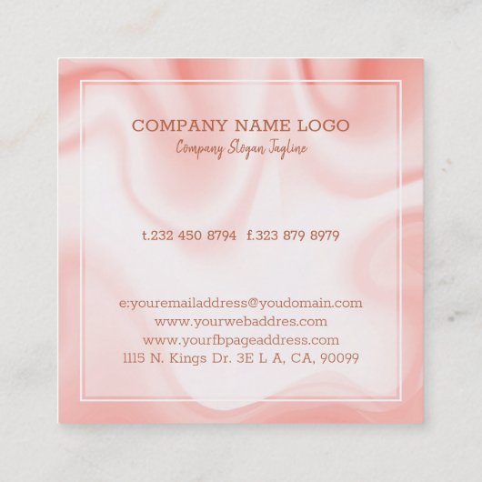 ホワイト&バラ-金ゴールドフェイク大理石 スクエア名刺 (裏面)