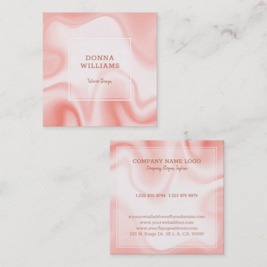 ホワイト&バラ-金ゴールドフェイク大理石 スクエア名刺 (正面/裏面)