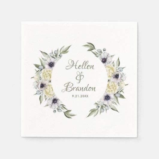 ホワイト&パステル桃みすぼらしいシックな花のリース スタンダードカクテルナプキン (正面)