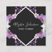 ホワイト&パープルオーキッドフレームフローライベントプランナー スクエア名刺 (正面)