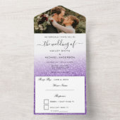 ホワイト&パープルグラデーショングリッターモダンフォト結婚ズ オールインワン招待状 (内側)