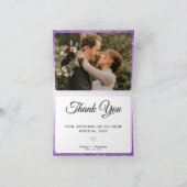 ホワイト&パープルグリッターグラデーションフォト結婚ズ サンキューカード (内部)