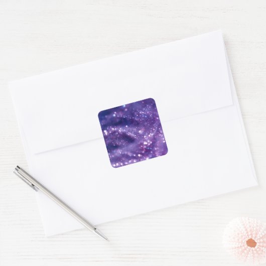 ホワイト&パープルグリッターボテック宇宙ファンタジーSCIENC スクエアシール (封筒)