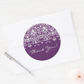 ホワイト&パープルダマスクありがとうステッカー ラウンドシール (封筒)