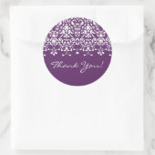ホワイト&パープルダマスクありがとうステッカー ラウンドシール (バッグ)