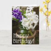 ホワイト&パープルヒアシンス誕生日恵みカード カード (黄色い花)
