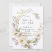 ホワイト&パープルフローラ水彩ブライダルシャワー 招待状 (正面)