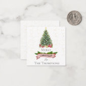 ホワイト＆ピンクのラメバナー | メリークリスマス ノートカード (正面/裏面インサイチュ)