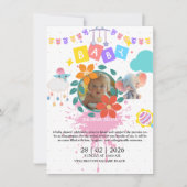 ホワイト&ピンクウォーターカラー美馬クラシック赤ちゃんシャワー 招待状 (正面)