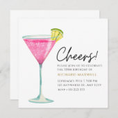 ホワイト&ピンクカクテルエレガントパーティー誕生日 招待状 (正面/裏面)