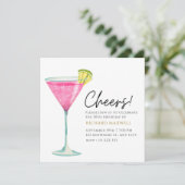 ホワイト&ピンクカクテルエレガントパーティー誕生日 招待状 (スタンド正面)