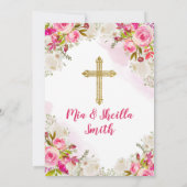 ホワイト&ピンクガールツインPresentacion De 3アノス 招待状 (裏面)