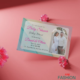 ホワイト&ピンククラシックのカラフル赤ちゃん 招待状