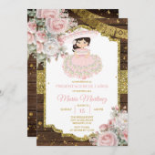 ホワイト&ピンクチャロプレセンタシオンデトレアノスニーニャ 招待状 (正面/裏面)