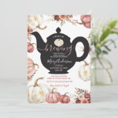 ホワイト&ピンクティーパーティーカボチャベビーは醸造 招待状 (スタンド正面)