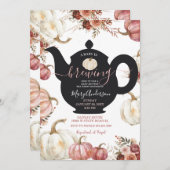 ホワイト&ピンクティーパーティーカボチャベビーは醸造 招待状 (正面/裏面)