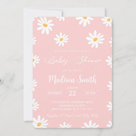 ホワイト&ピンクフローラデイジーベビーシャワー 招待状