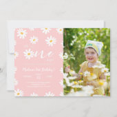 ホワイト&ピンクフローラデイジー写真 招待状 (正面)