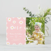 ホワイト&ピンクフローラデイジー写真 招待状 (スタンド正面)