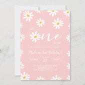 ホワイト&ピンクフローラデイジー誕生日 招待状 (正面)