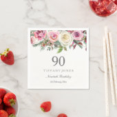ホワイト&ピンクローズエレガントカスタム90th誕生日 スタンダードカクテルナプキン (インサイチュ)