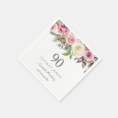 ホワイト&ピンクローズエレガントカスタム90th誕生日 スタンダードカクテルナプキン (角)