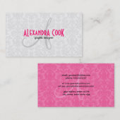 ホワイト&ピンクヴィンテージフローラダマスク 名刺 (正面/裏面)