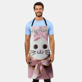 ホワイト/ピンク/すり子猫/ミュー/オールオーバープリントエプロン エプロン (着用した状態)
