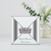 ホワイト ピンク シルバー ティアラ キンセアニエラ 15歳のパーティー 招待状 (スタンド正面)