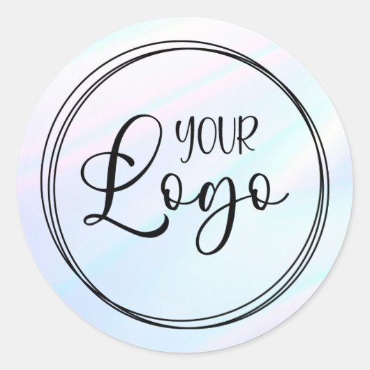 ホワイト ピンク ターコイズ ホログラフィック グラデーション ロゴ ラウンドシール (正面)