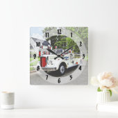 ホワイト・ファイア・トラック スクエア壁時計 (ホーム)