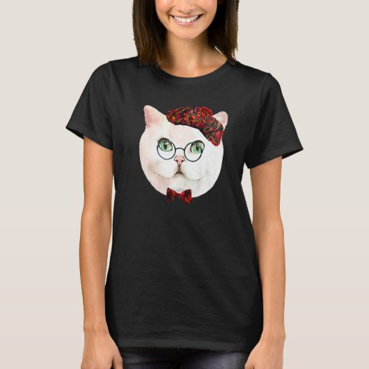 ホワイト・ファンキー・キティ・フェイス Tシャツ (正面)