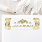 ホワイト&フェイク金ゴールドダマスク&グリッターグラッドハットラベル ラベル (インサイチュ)