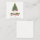 ホワイト & フェイク ピンク グリッター バナー | メリークリスマス ノートカード (正面/裏面)