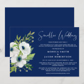 ホワイト フラワーズ ウォーターカラー ネイビーブルー 小規模な結婚式 案内状 (正面/裏面)