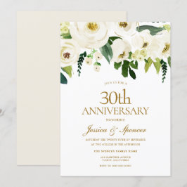 ホワイト フラワーズ & クリーム 30周年記念 結婚式 招待状