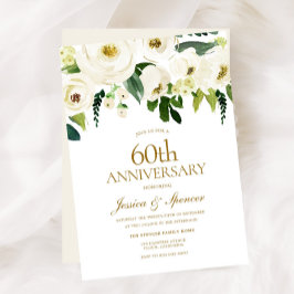 ホワイト フラワーズ & クリーム 60周年 結婚記念日 招待状