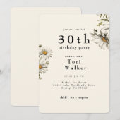 ホワイト フラワーデイジー クリーム ラウンド 誕生日パーティー 招待状 (正面/裏面)