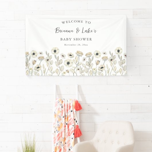 ホワイト フラワーベイビーシャワーのお出迎えバナー 横断幕 (インサイチュ)