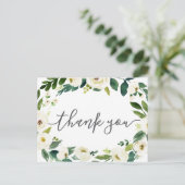 ホワイト フラワー グリーン ウェディング サンクス ポストカード (スタンド正面)