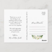 ホワイト フラワー グリーン ウェディング サンクス ポストカード (裏面)