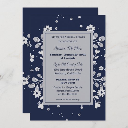 ホワイト フラワー ブライダル シャワー 招待状 (正面/裏面)