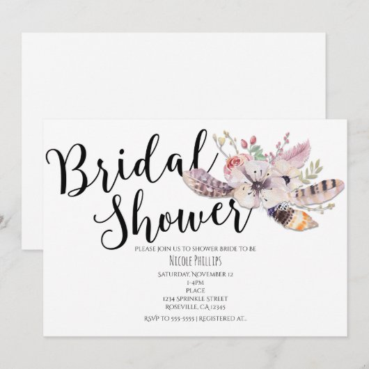 ホワイト フラワー ボヘミアン チック 結婚式 二次会 招待状 (正面/裏面)