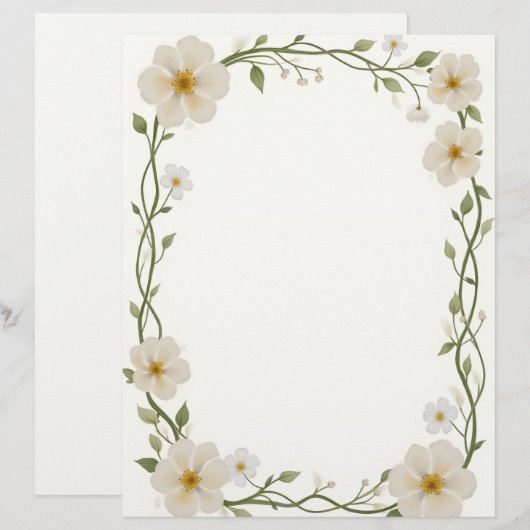 ホワイト フラワー レクタングル フレーム レターヘッド (正面/裏面)