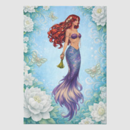 ホワイト フラワー 人魚姫 & 蝶々 デコパージュ 薄葉紙
