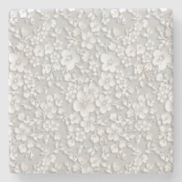 ホワイト フローラルレース調 ストーンコースター