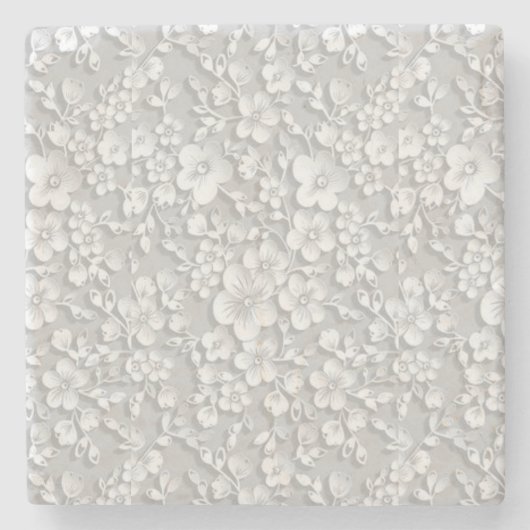 ホワイト フローラルレース調 ストーンコースター (正面)